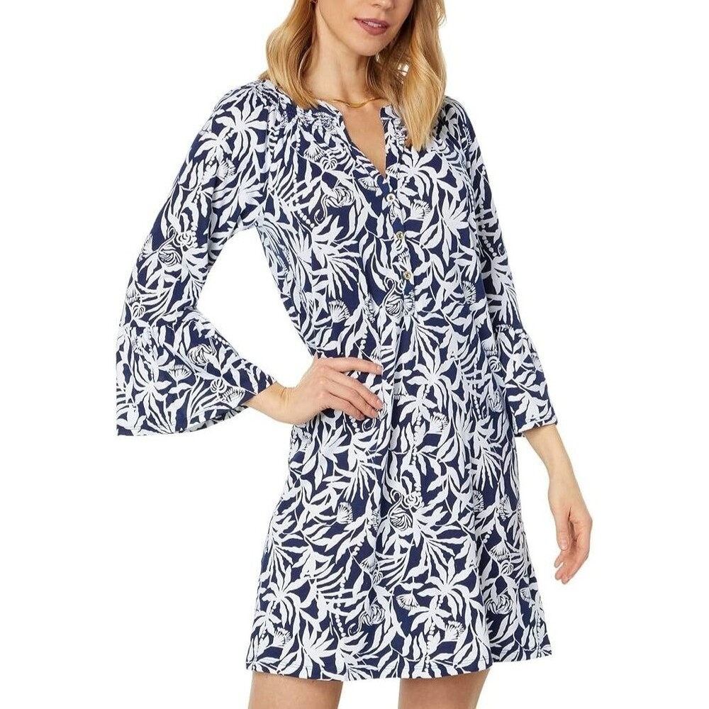 Lilly Pulitzer Norris Shift Swing Mini Dress Printed Bell Sleeve Cotton S 288126